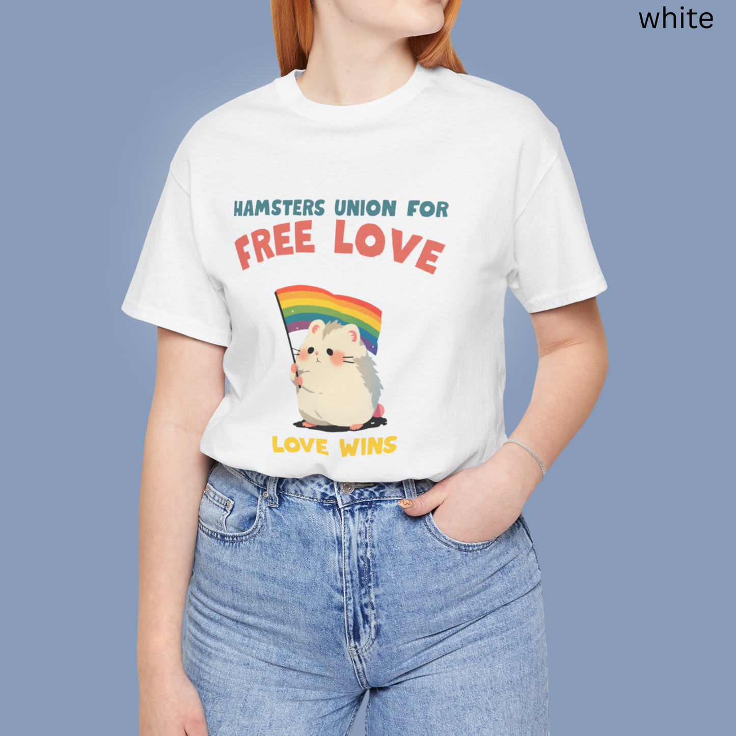 Pride T-Shirt - Hamsters Union for Free Love, Graphic Tee with Rainbow Flag, Cute Hamster Shirt LGBTQ+, Love Wins Gift