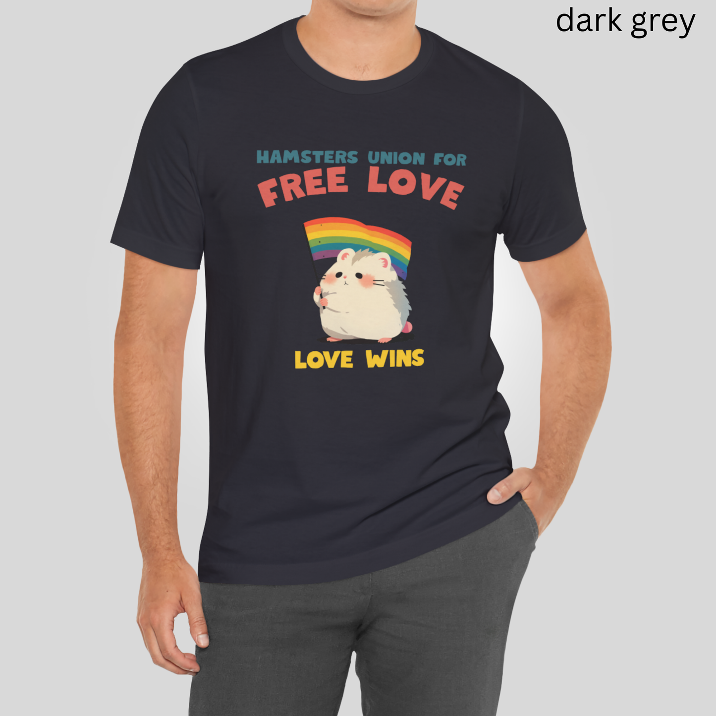 Pride T-Shirt - Hamsters Union for Free Love, Graphic Tee with Rainbow Flag, Cute Hamster Shirt LGBTQ+, Love Wins Gift