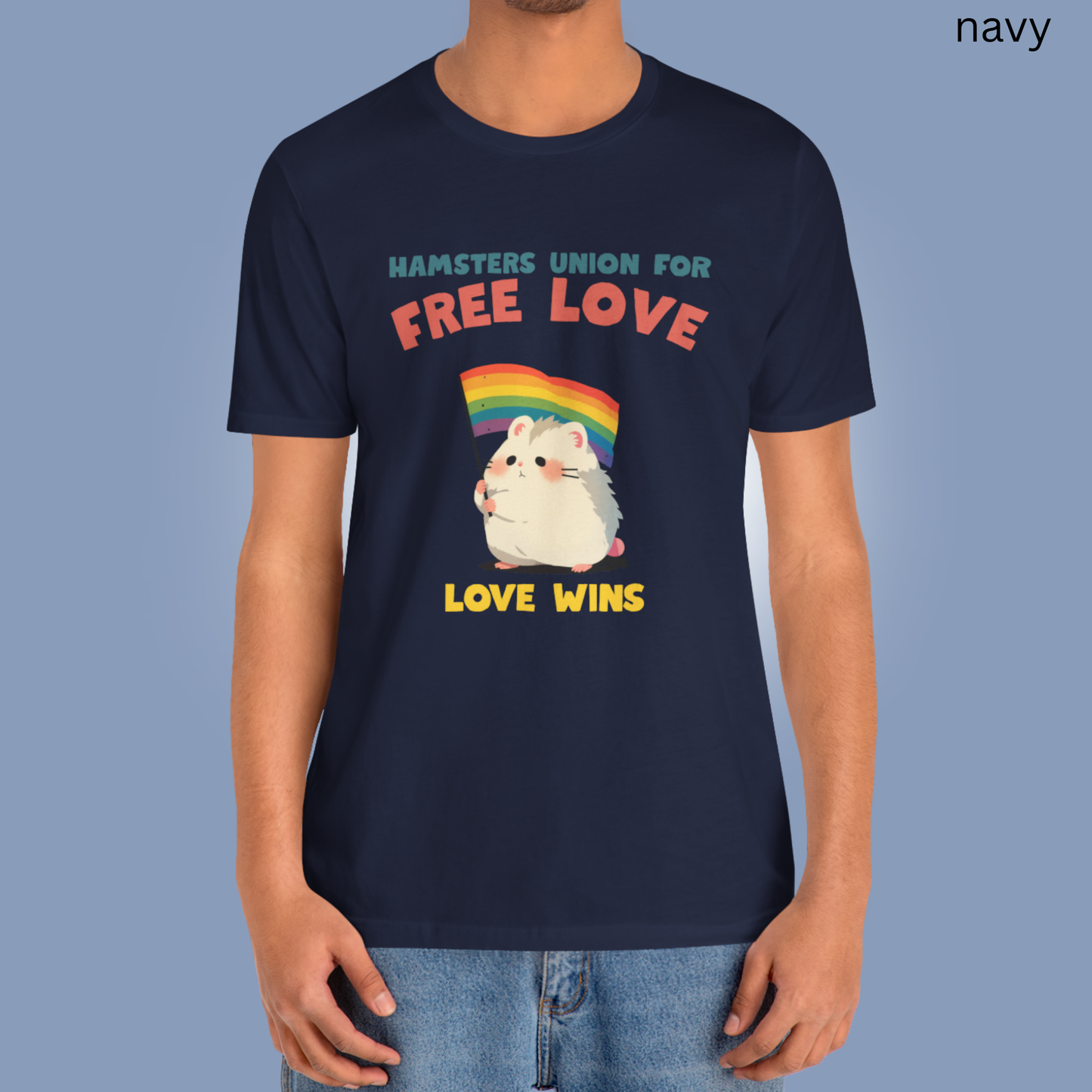 Pride T-Shirt - Hamsters Union for Free Love, Graphic Tee with Rainbow Flag, Cute Hamster Shirt LGBTQ+, Love Wins Gift