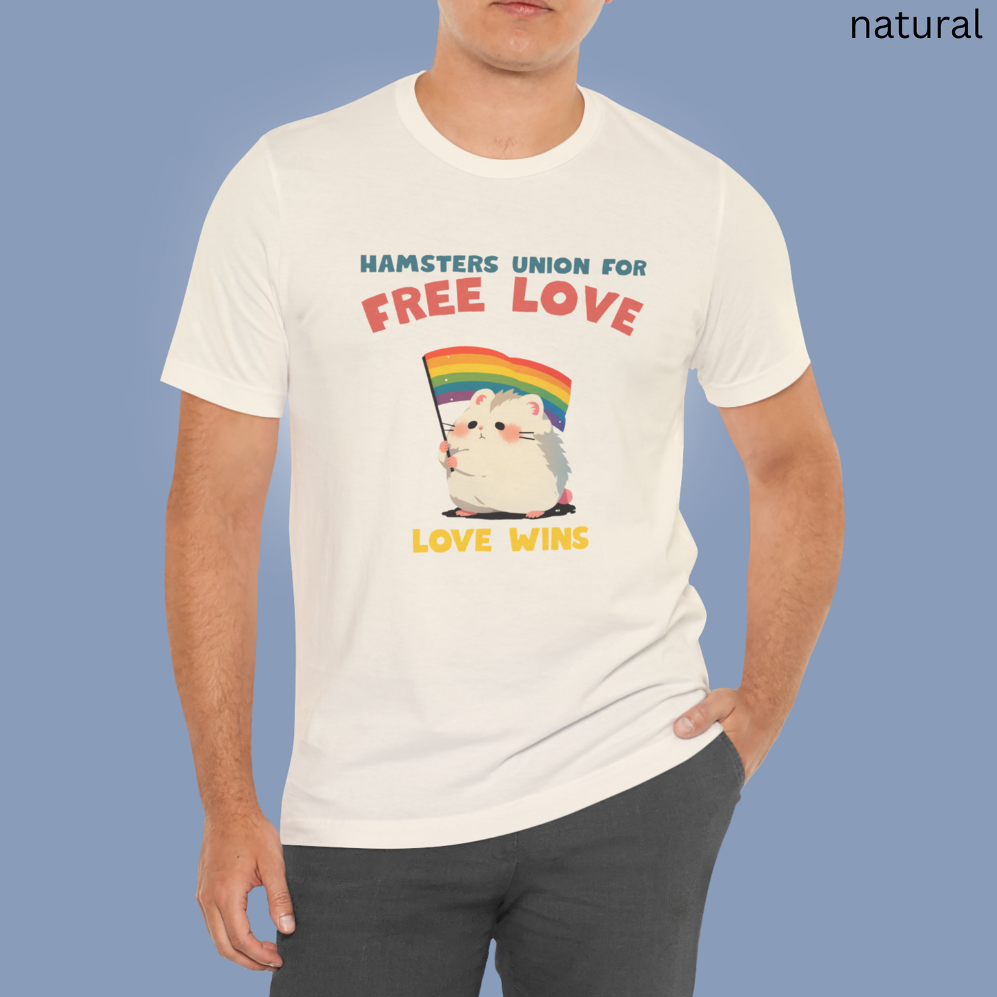 Pride T-Shirt - Hamsters Union for Free Love, Graphic Tee with Rainbow Flag, Cute Hamster Shirt LGBTQ+, Love Wins Gift