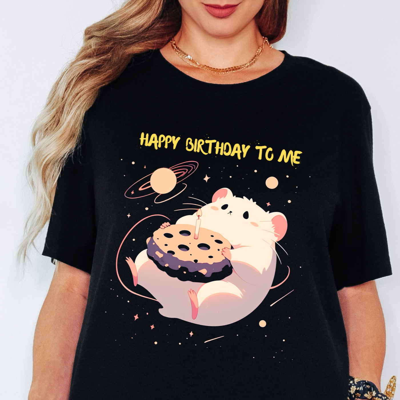 Happy Birthday To Me - Floating Hamster in Space Graphic Tee