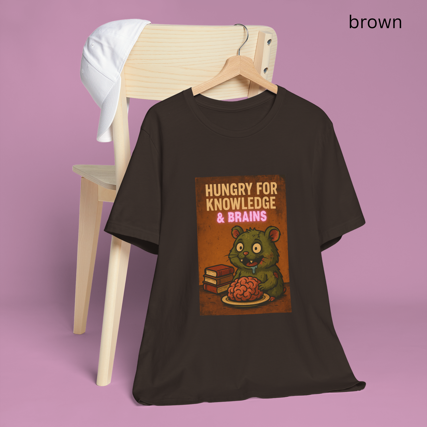 Zombie Hamster Shirt - Hungry for Knowledge Funny Brain T-Shirt, Books Reader gift, Creepy Cute Halloween Top, Dark Humor Gift for Students
