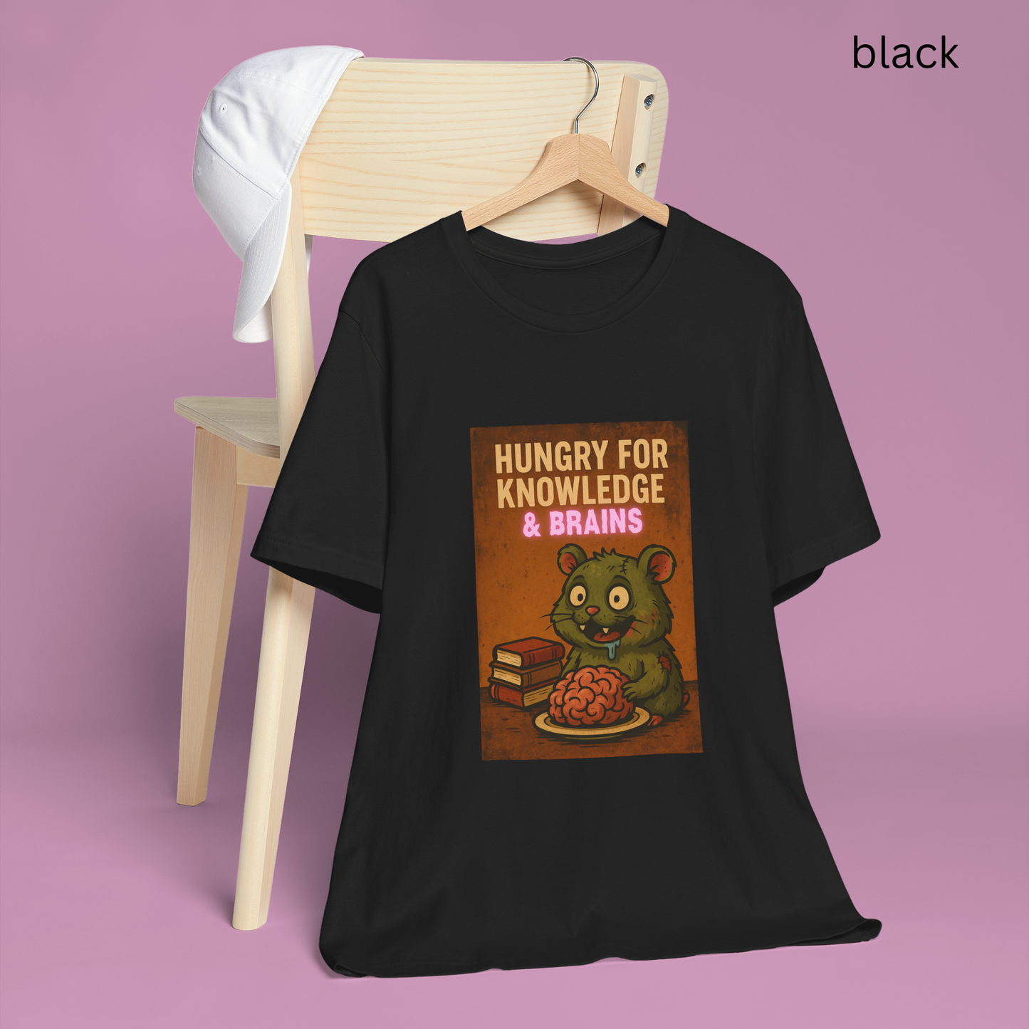 Zombie Hamster Shirt - Hungry for Knowledge Funny Brain T-Shirt, Books Reader gift, Creepy Cute Halloween Top, Dark Humor Gift for Students