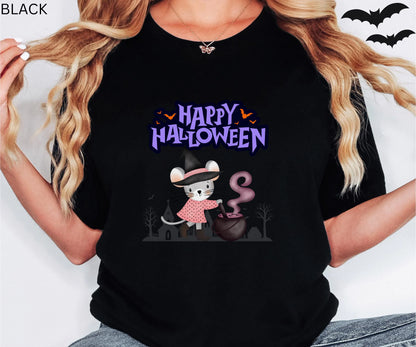 Halloween Witch Mouse T-Shirt - Happy Halloween Rodent Graphic Tee