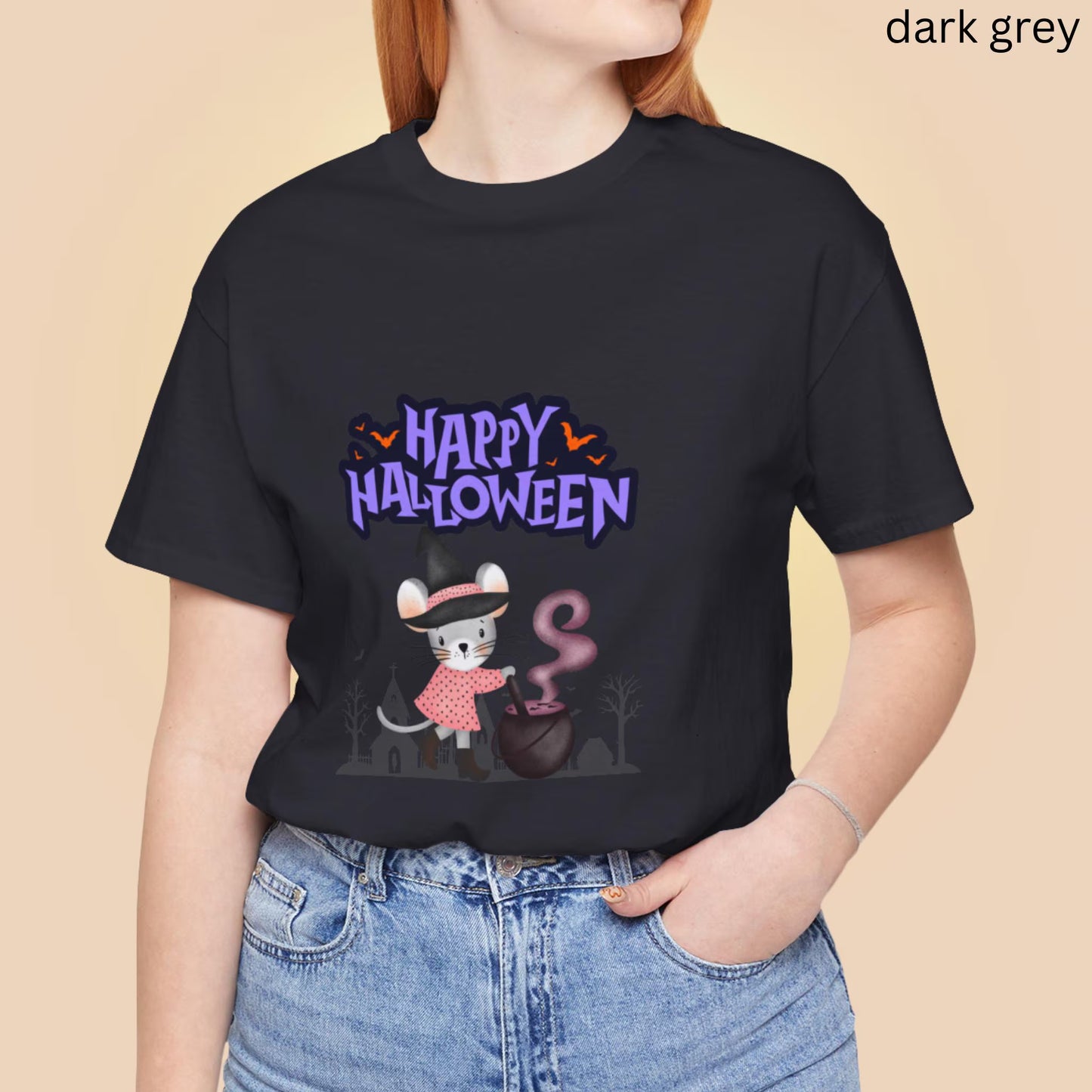 Halloween Witch Mouse T-Shirt - Happy Halloween Rodent Graphic Tee, Spooky Cute Cauldron, Pumpkin Party Shirt