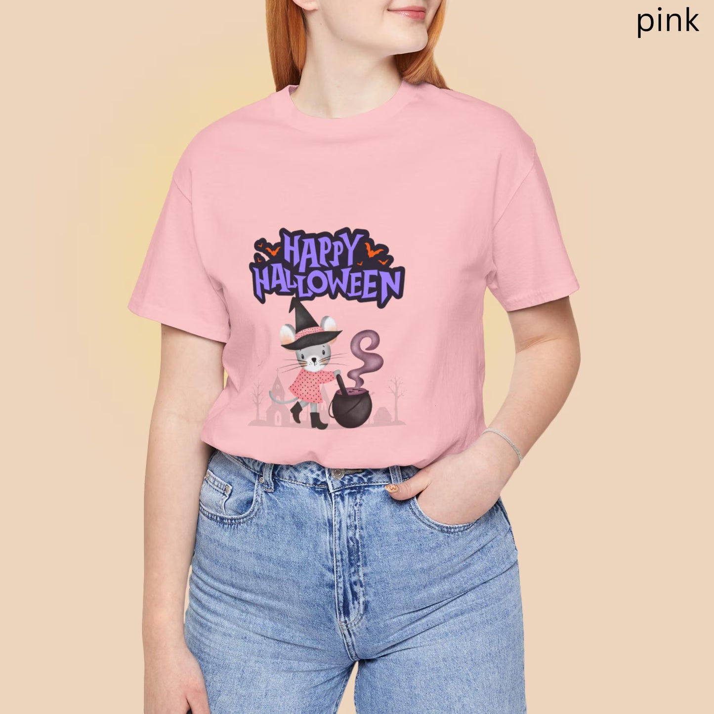 Halloween Witch Mouse T-Shirt - Happy Halloween Rodent Graphic Tee, Spooky Cute Cauldron, Pumpkin Party Shirt
