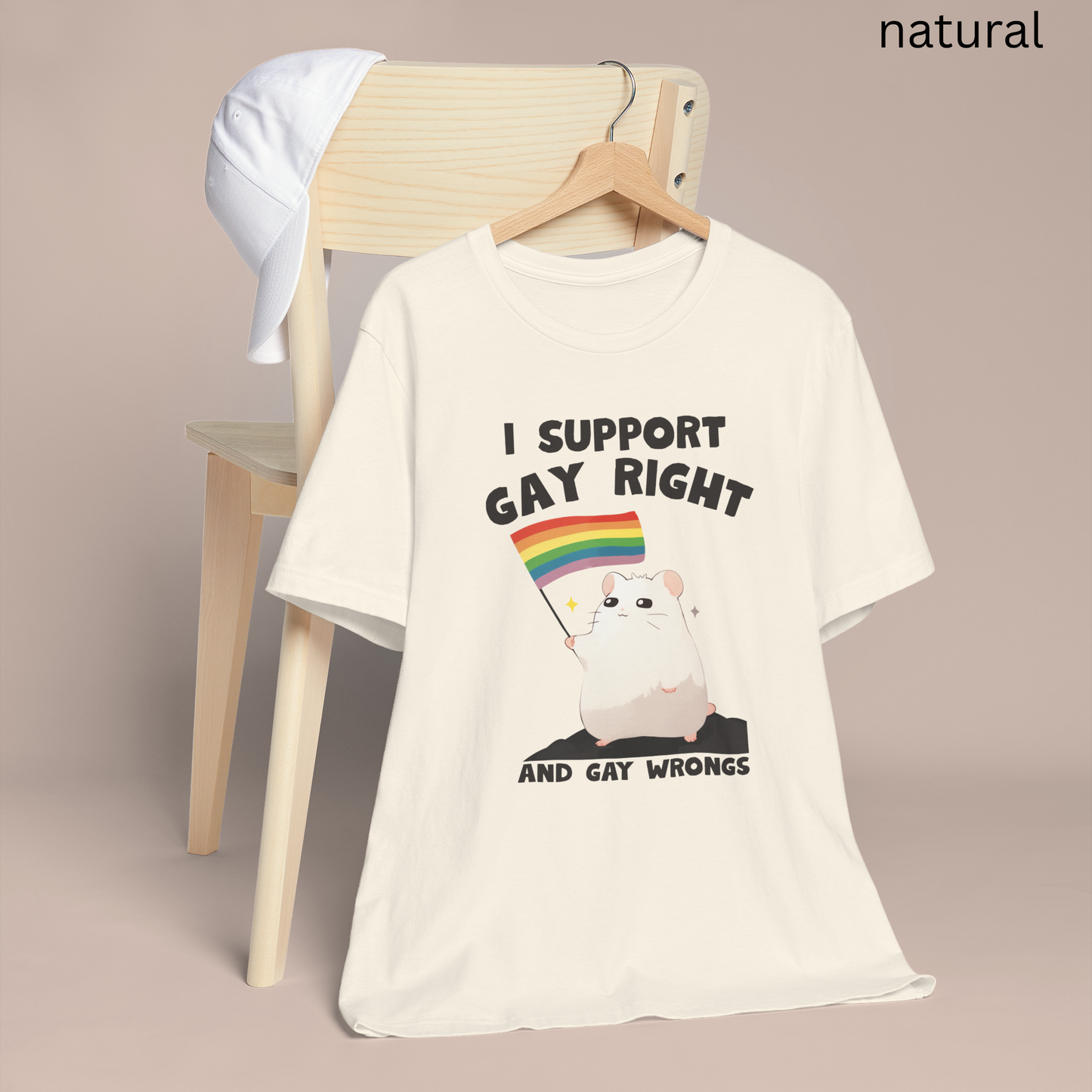 Funny Hamster Pride Shirt - LGBTQ+ Graphic Tee, I Support Gay Right and Gay Wrongs, Pride Gift Idea, T-Shirt with Rainbow Flag