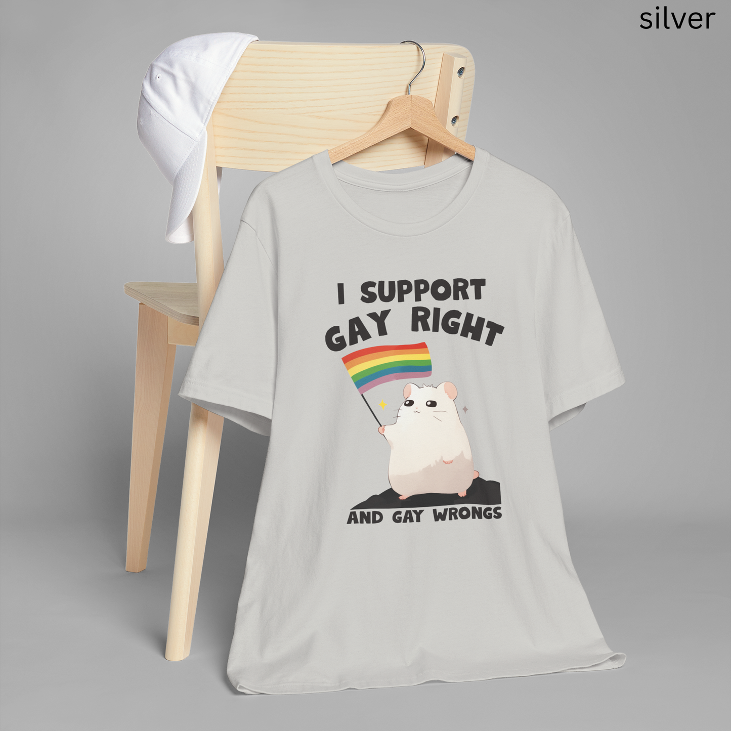 Funny Hamster Pride Shirt - LGBTQ+ Graphic Tee, I Support Gay Right and Gay Wrongs, Pride Gift Idea, T-Shirt with Rainbow Flag