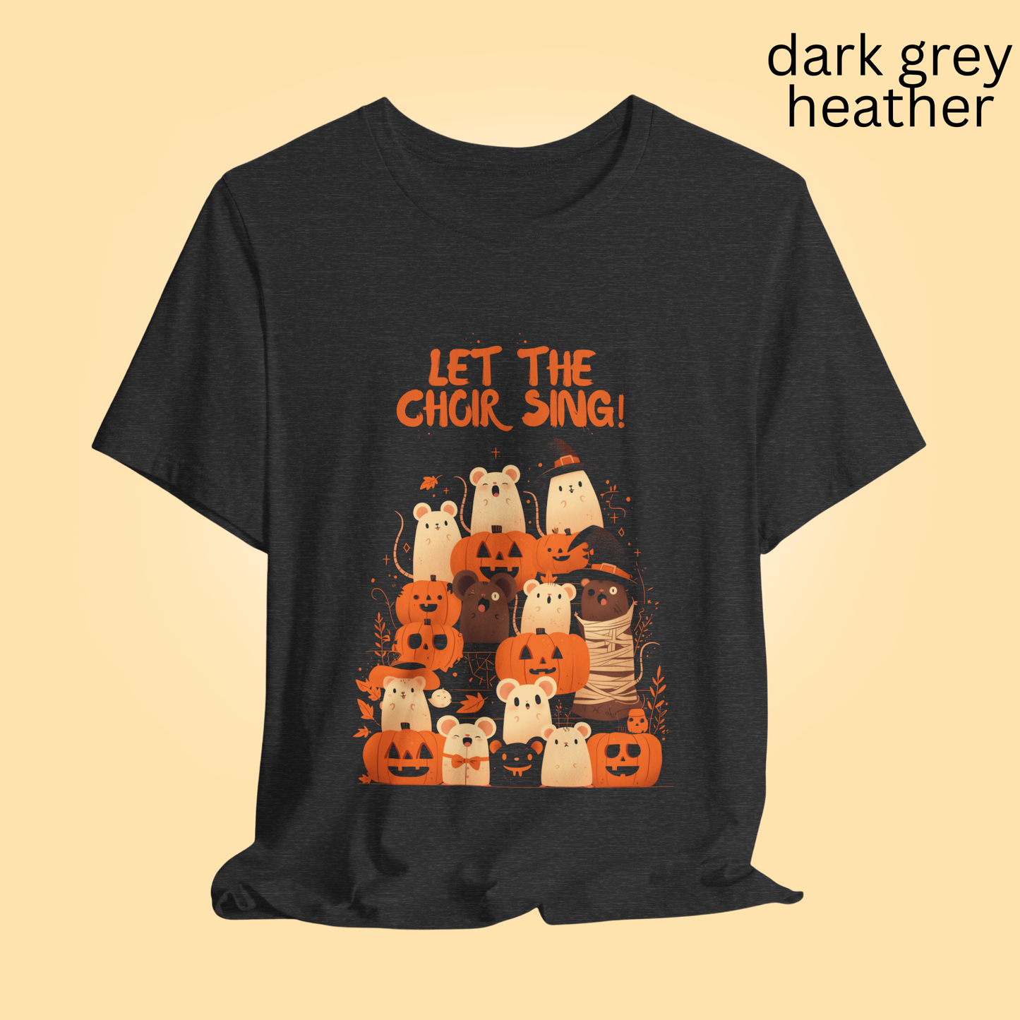 Cute Halloween Choir T Shirt with Singing Rats and Pumpkins, Funny Spooky Fall Graphic Tee for Trick or Treat and Costume Parties