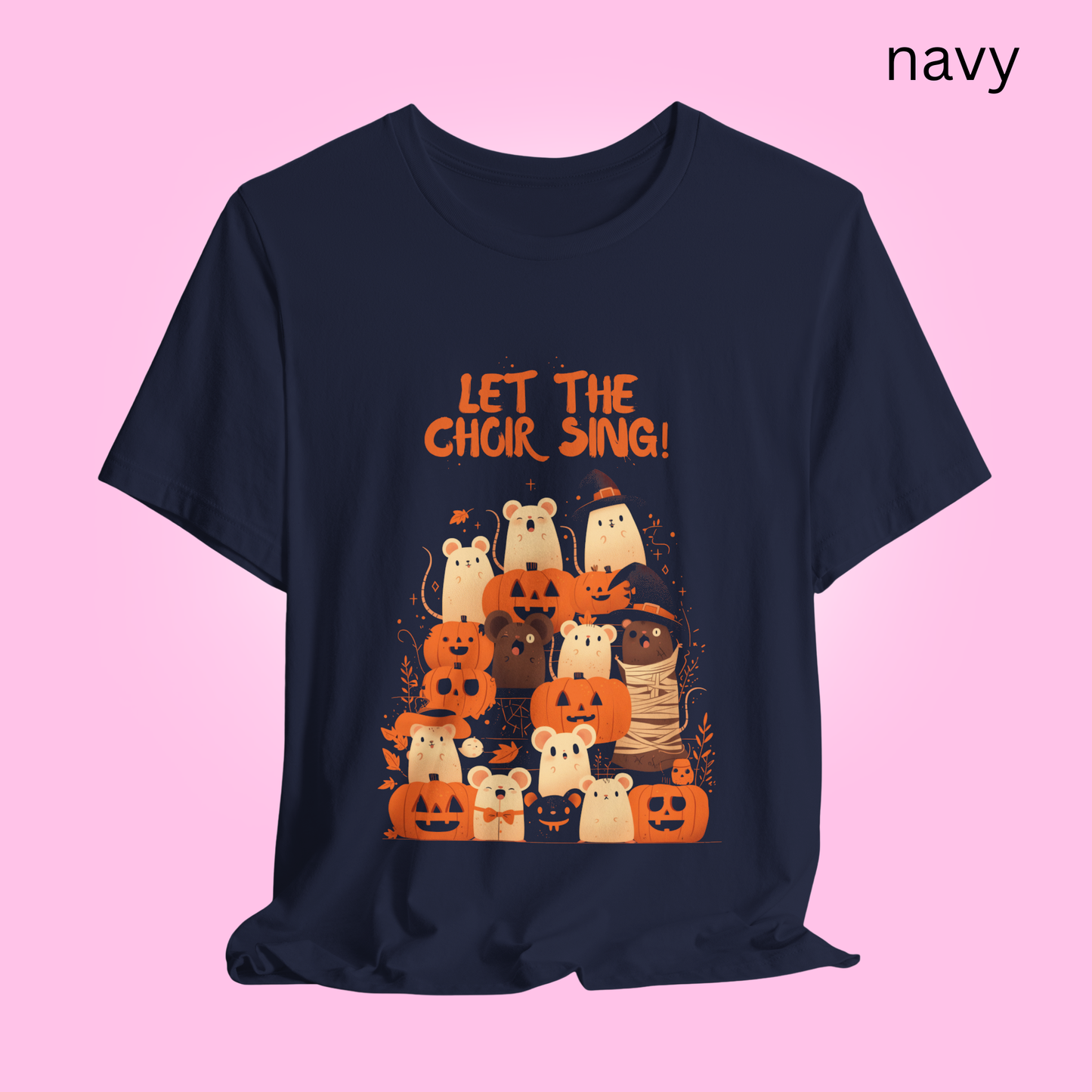 Cute Halloween Choir T Shirt with Singing Rats and Pumpkins, Funny Spooky Fall Graphic Tee for Trick or Treat and Costume Parties
