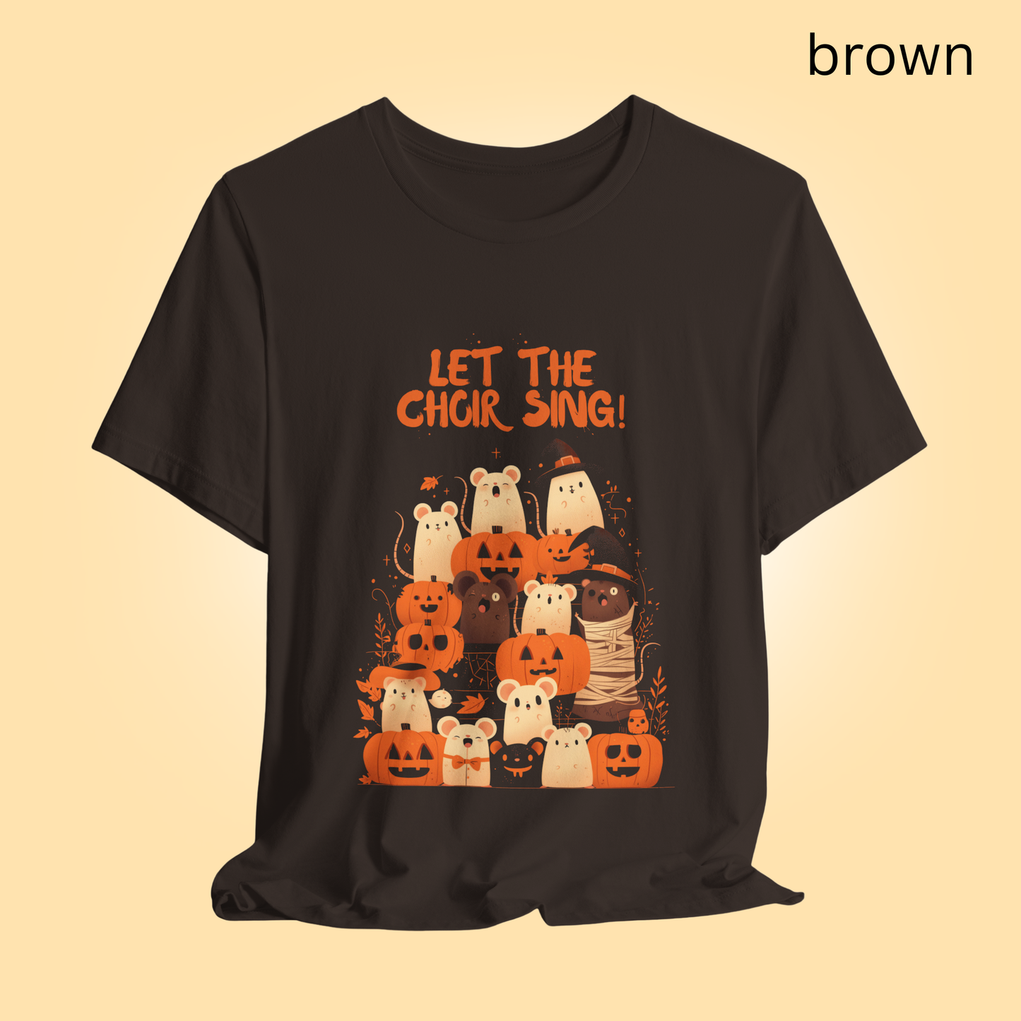 Cute Halloween Choir T Shirt with Singing Rats and Pumpkins, Funny Spooky Fall Graphic Tee for Trick or Treat and Costume Parties