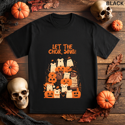 Cute Halloween Choir T Shirt - Singing Rats and Pumpkins