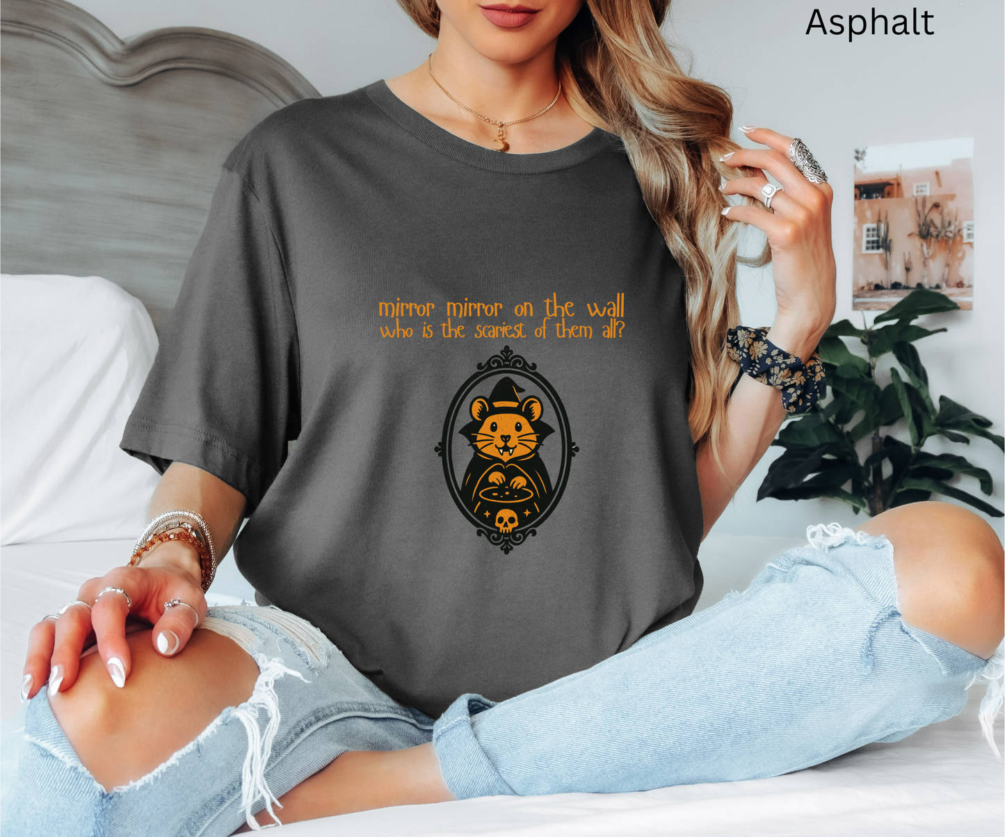 Funny Hamster Halloween T Shirt - Mirror Mirror Fairy Tale Parody Tee, Spooky Cute Witch Graphic Top, Animal Lover Fall Gift
