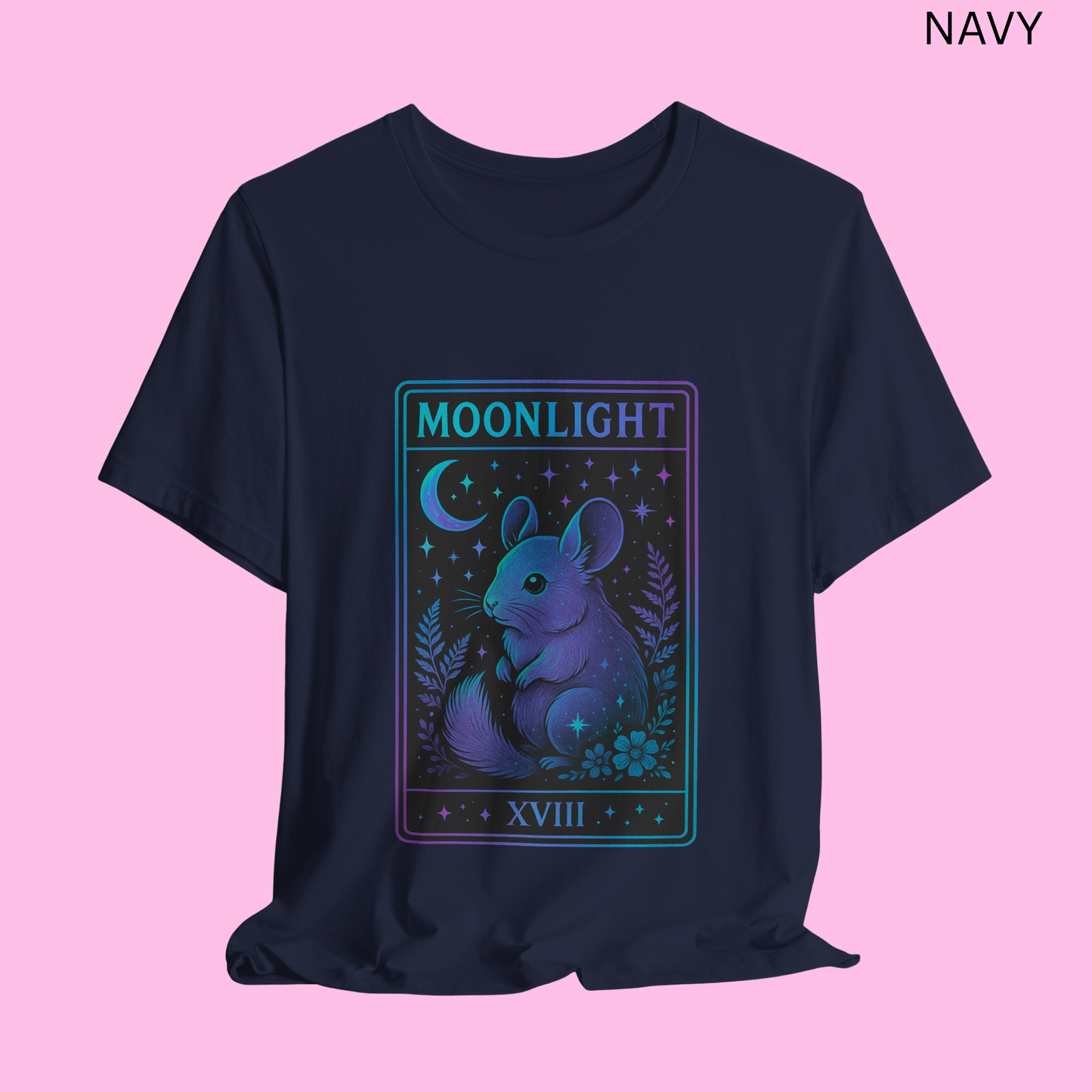 Moonlight Tarot Chinchilla Shirt - Celestial Animal T-Shirt, Witchy Graphic Tee, Astrology Moon Stars Top, Mystical Occult Gothic Gift
