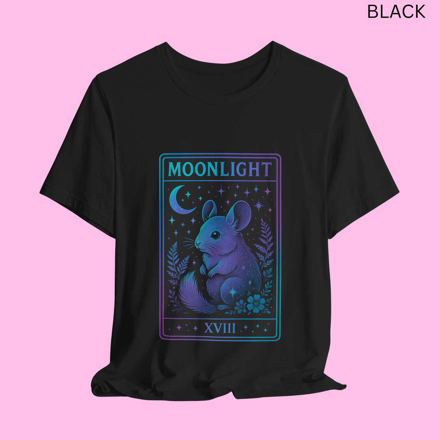 Moonlight Tarot Chinchilla Shirt - Celestial Animal T-Shirt, Witchy Graphic Tee, Astrology Moon Stars Top, Mystical Occult Gothic Gift