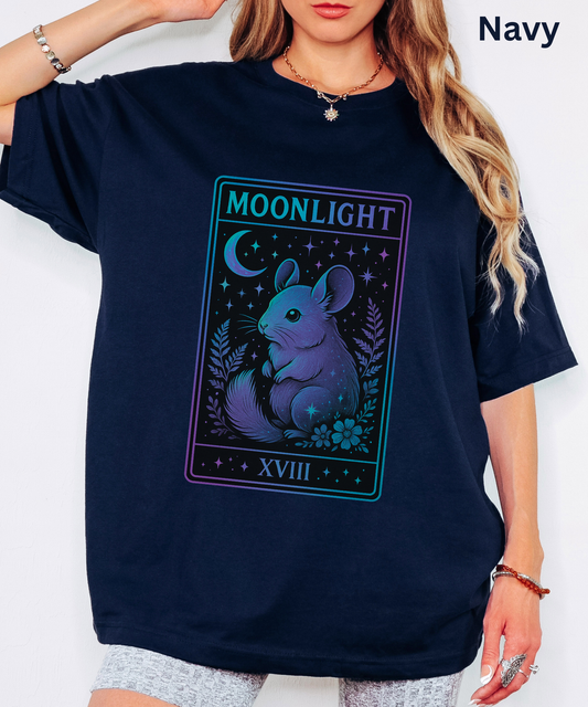 Moonlight Tarot Chinchilla Shirt - Celestial Animal T-Shirt, Witchy Graphic Tee, Astrology Moon Stars Top, Mystical Occult Gothic Gift