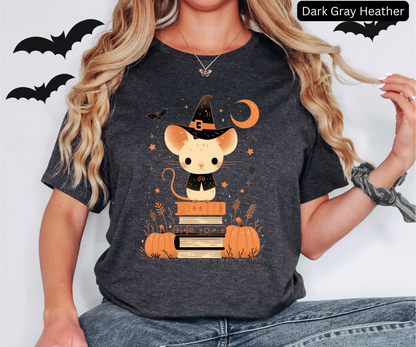 Pumpkin Book Pile Shirt - Fall Colors Cute Mouse