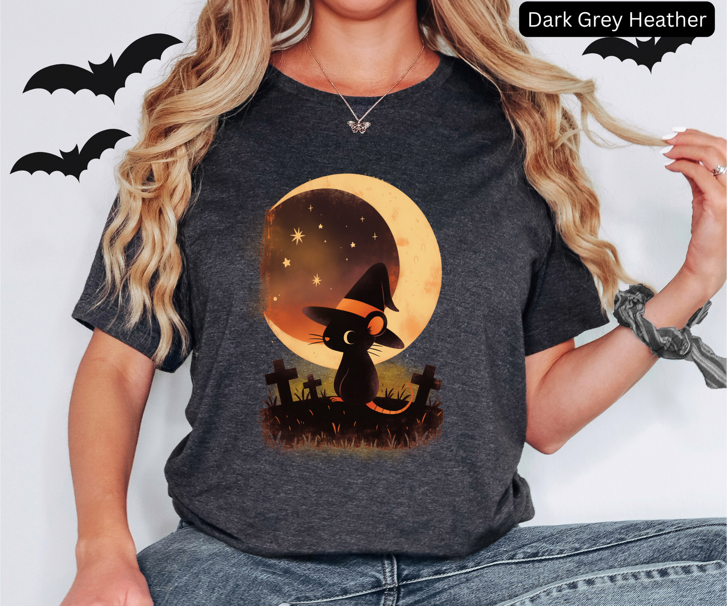 Cute Halloween Moon Rat Shirt - Spooky Witch Rat T-Shirt with Full Moon & Graveyard | Creepy Cute Gift Tee, Spooky season, Animal lovers