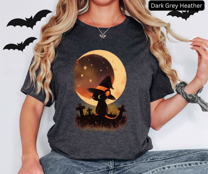 Cute Halloween Moon Rat - Crescent Moon, Graveyard & Cute Rat Tee