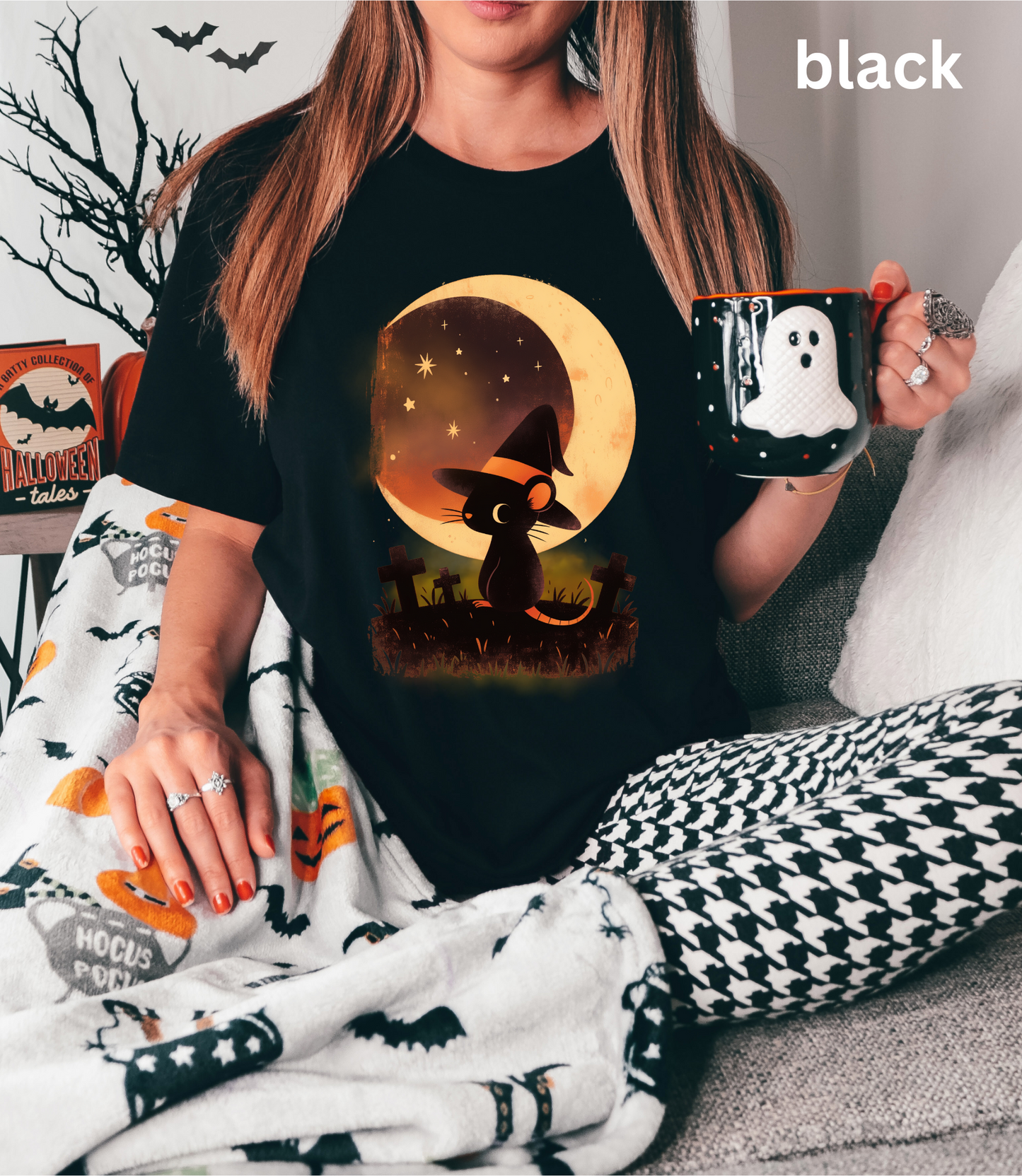 Cute Halloween Moon Rat Shirt - Spooky Witch Rat T-Shirt with Full Moon & Graveyard | Creepy Cute Gift Tee, Spooky season, Animal lovers