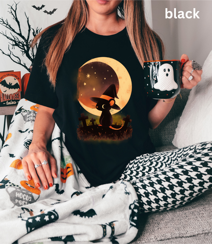 Cute Halloween Moon Rat - Crescent Moon, Graveyard & Cute Rat Tee