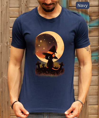Cute Halloween Moon Rat - Crescent Moon, Graveyard & Cute Rat Tee