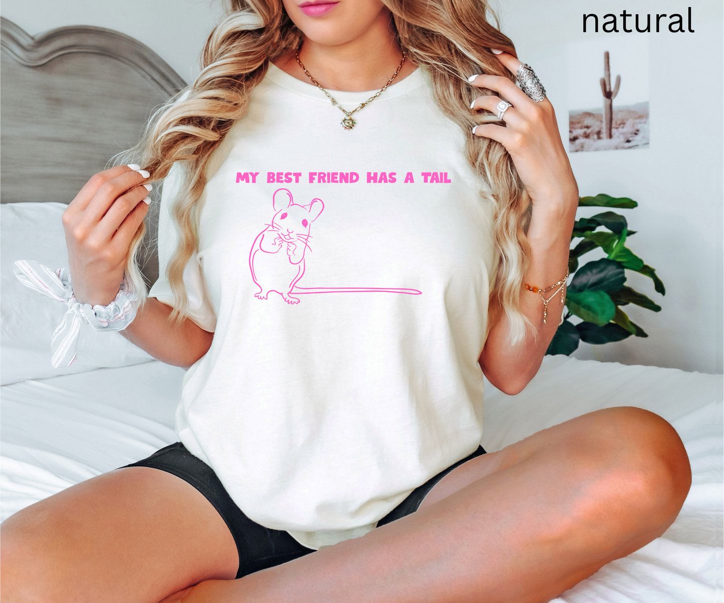 My Best Friend Has a Tail T Shirt - Cute Rat Pet Lover Graphic Tee, Animal Friendship Shirt for Small Pet Owners, Cute Kawaii Mouse Graphic