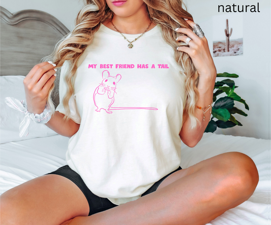 My Best Friend Has a Tail T Shirt - Cute Rat Pet Lover Graphic Tee, Animal Friendship Shirt for Small Pet Owners, Cute Kawaii Mouse Graphic