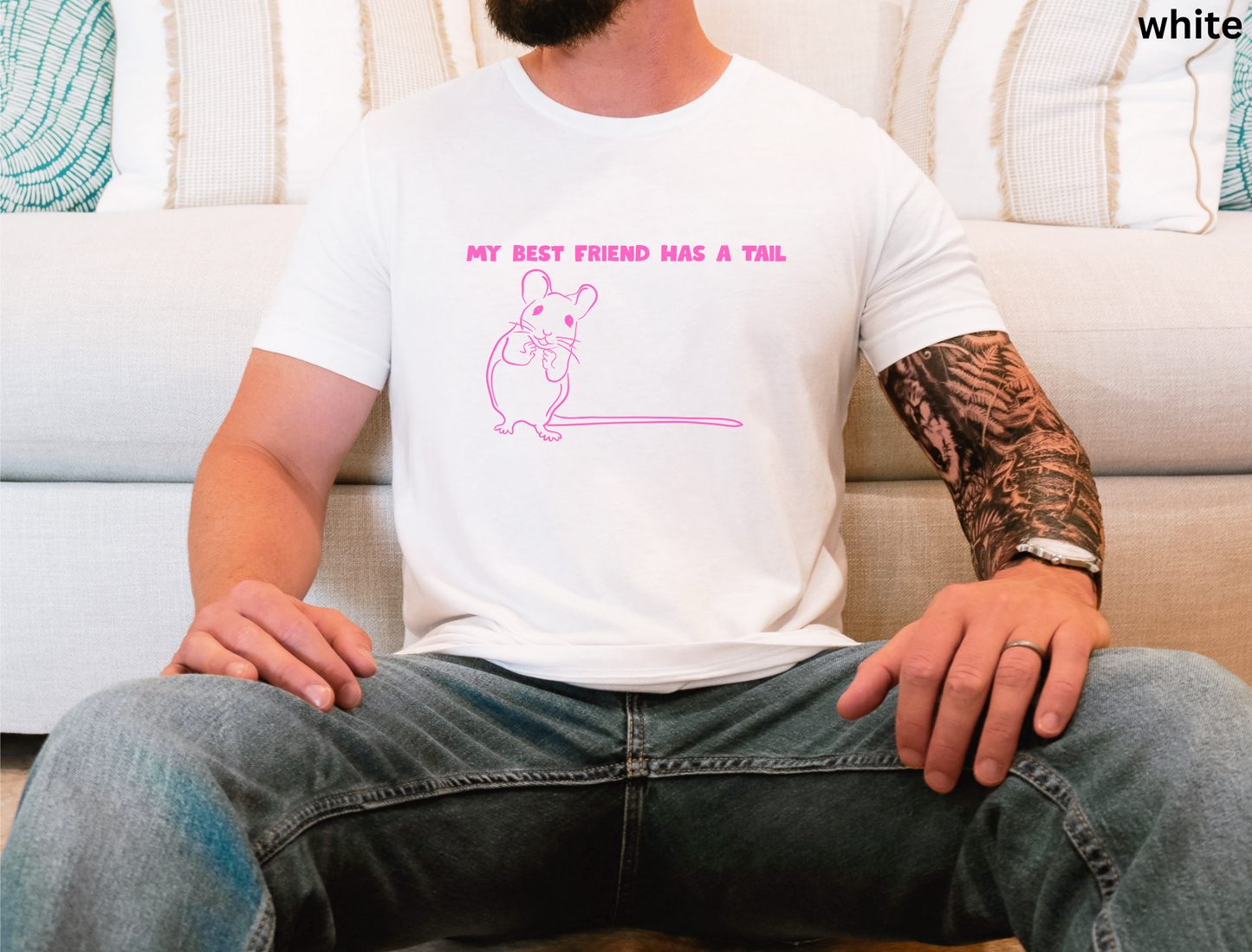 My Best Friend Has a Tail T Shirt - Cute Rat Pet Lover Graphic Tee, Animal Friendship Shirt for Small Pet Owners, Cute Kawaii Mouse Graphic