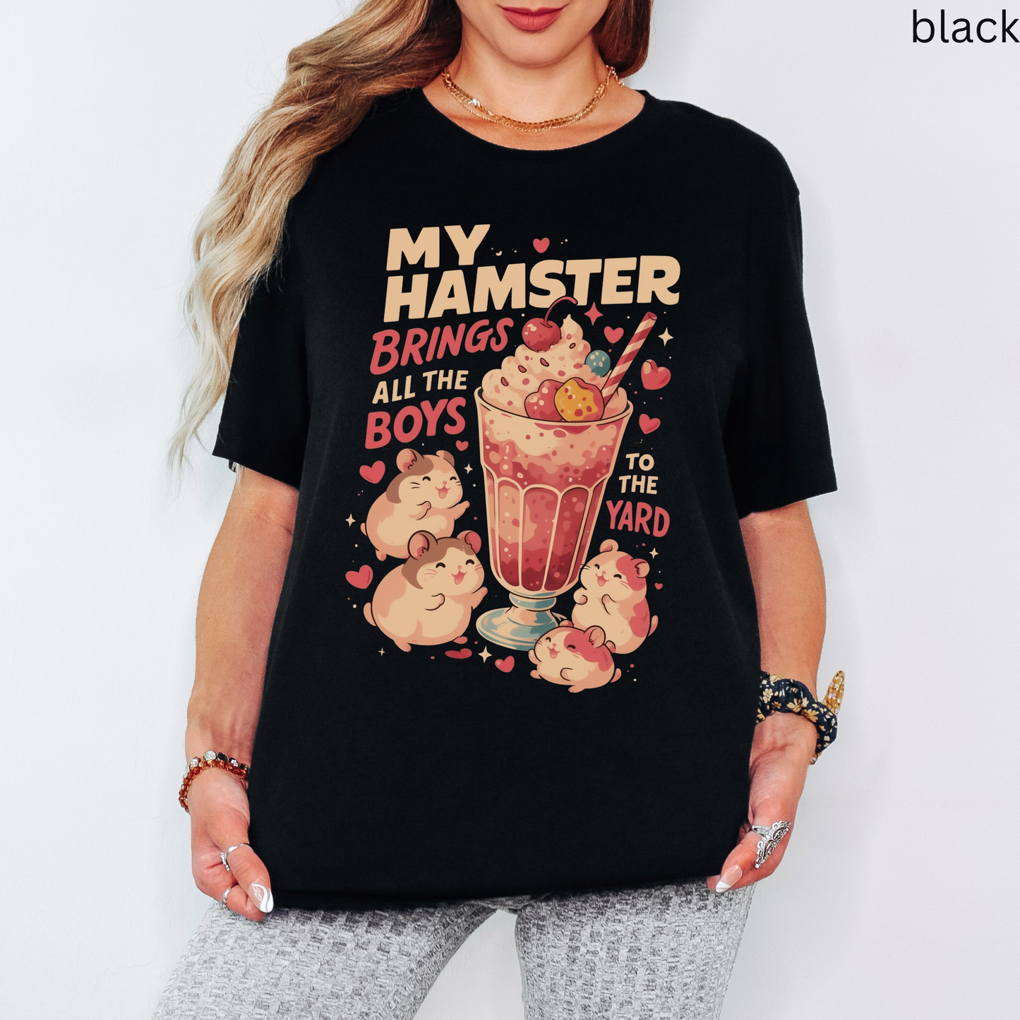 My Hamster Brings All the Boys T Shirt - Milkshake Parody Graphic Tee, Kawaii Pet Lover Gift, Quirky Rodent Apparel, Cute Animal Top