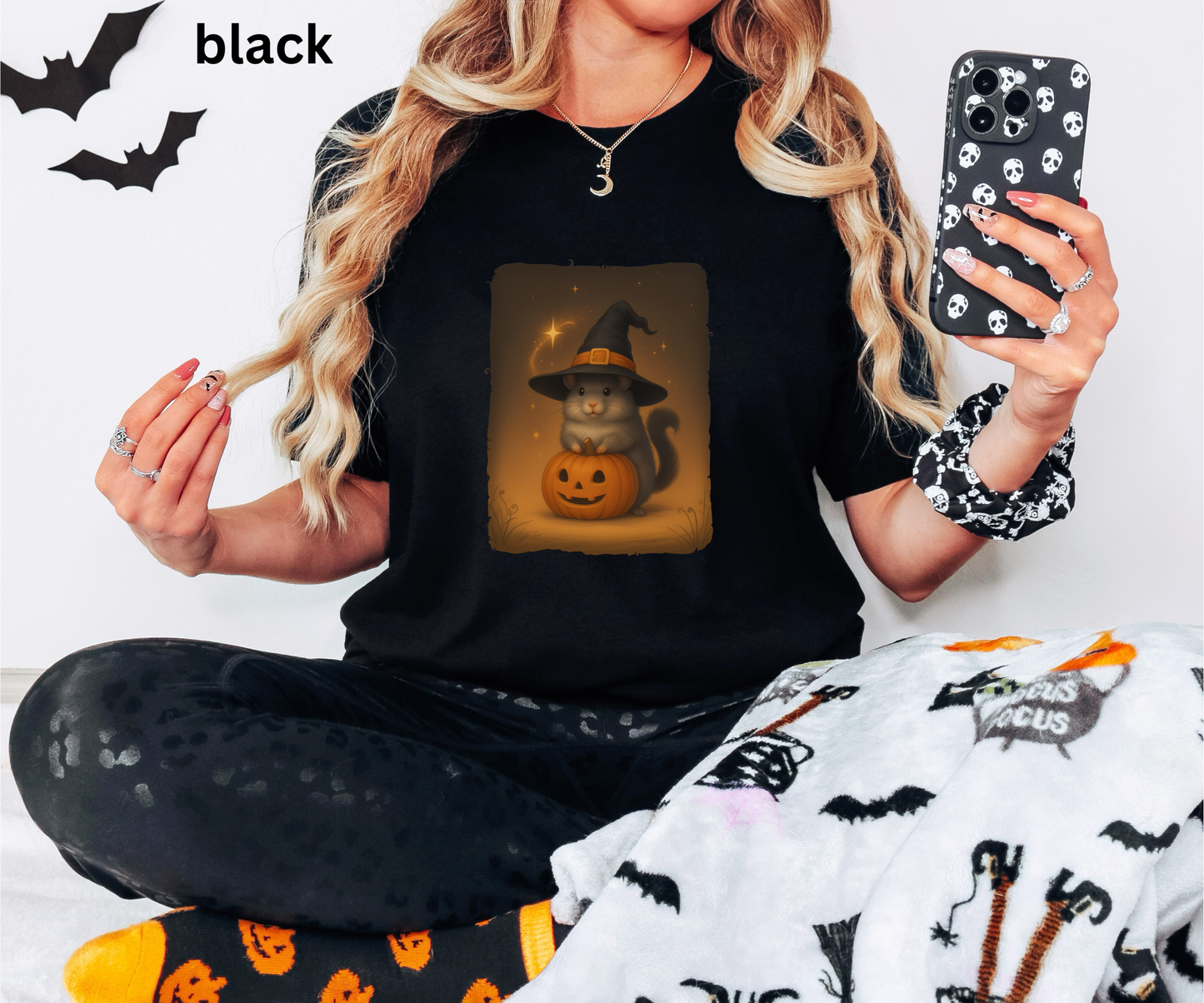 Halloween Chinchilla T Shirt - Witch Hat Pumpkin Graphic Tee, Spooky Cute Pet Lover Gif, Fall Rodent Apparel, Cozy Autumn Style