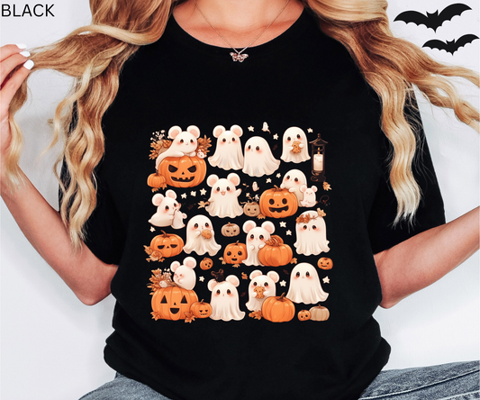 Cute Ghost Mouse Halloween T Shirt - Kawaii Spooky Pumpkin Tee, Creepy Cute Pastel Goth Top, Halloween Party Gift
