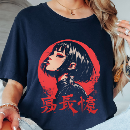 Smoking Anime Girl with Cute Little Mouse - Japanese Streetwear T-Shirt