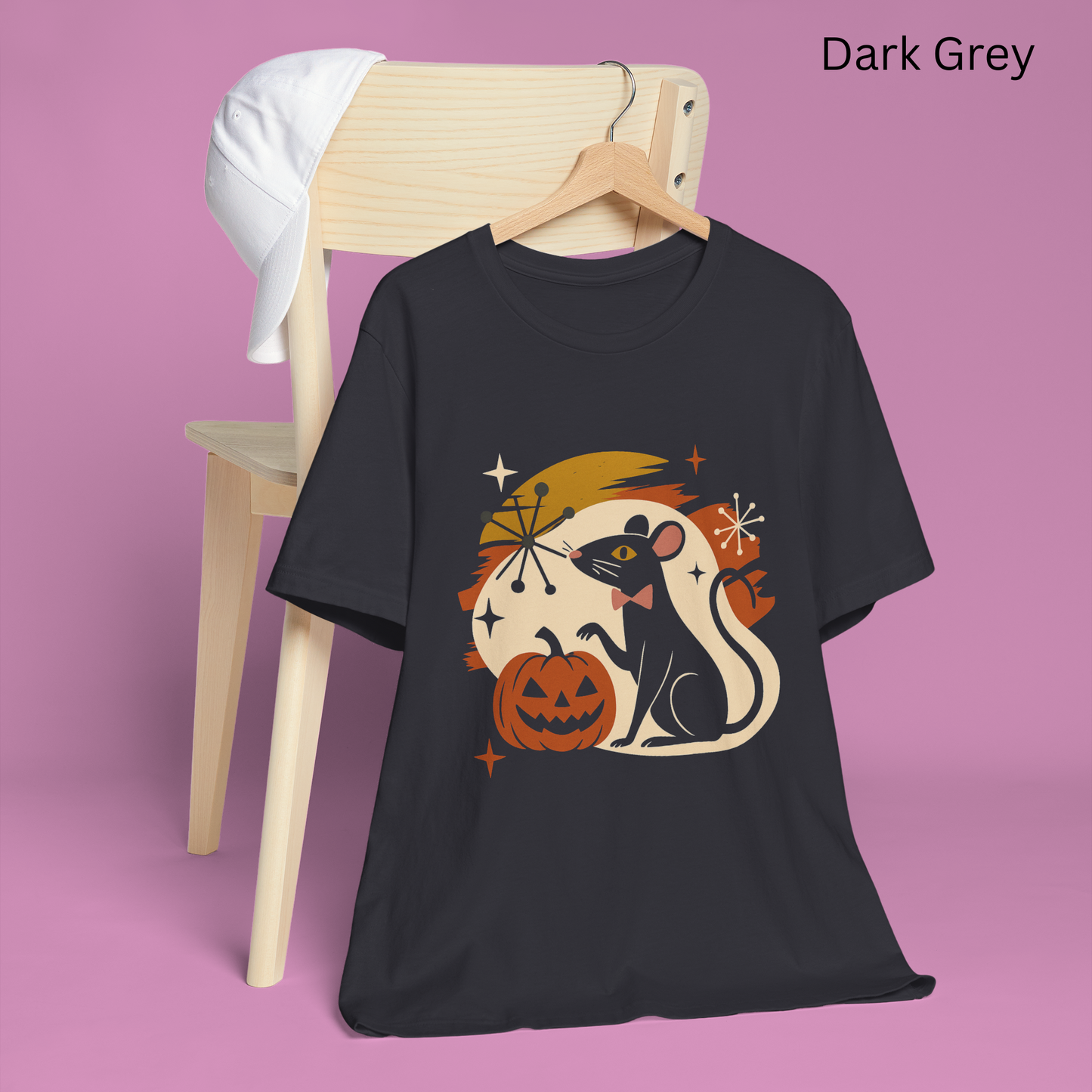 Retro Halloween Rat T Shirt - Mid Century Vintage Style Graphic Tee, Spooky Pumpkin Top, Atomic Starburst Fall Aesthetic Gift