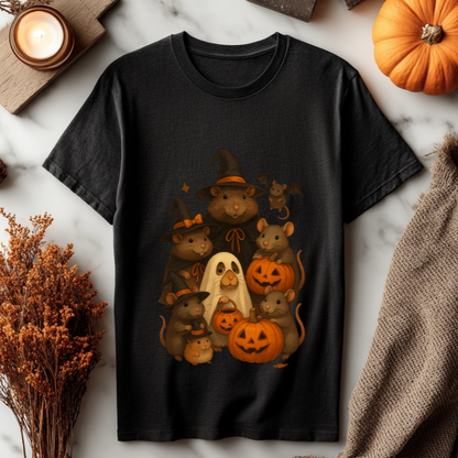 Cute Rat Family Halloween Shirt - Witchy Mice, Pumpkin Design