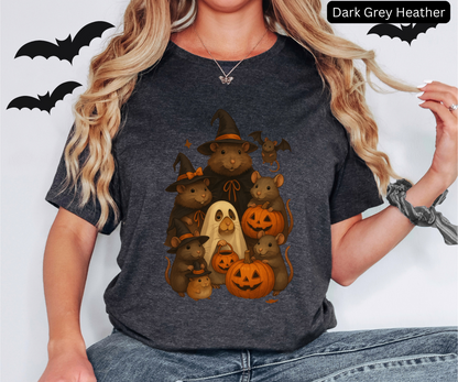 Cute Rat Family Halloween Shirt - Witchy Mice, Pumpkin Design