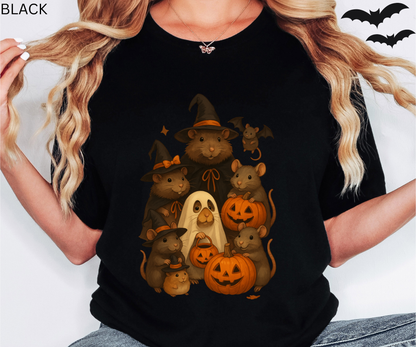 Cute Rat Family Halloween Shirt - Witchy Mice, Pumpkin Design