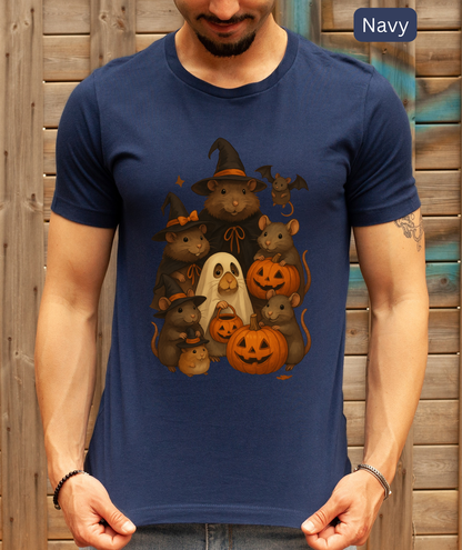 Cute Rat Family Halloween Shirt - Witchy Mice, Pumpkin Design