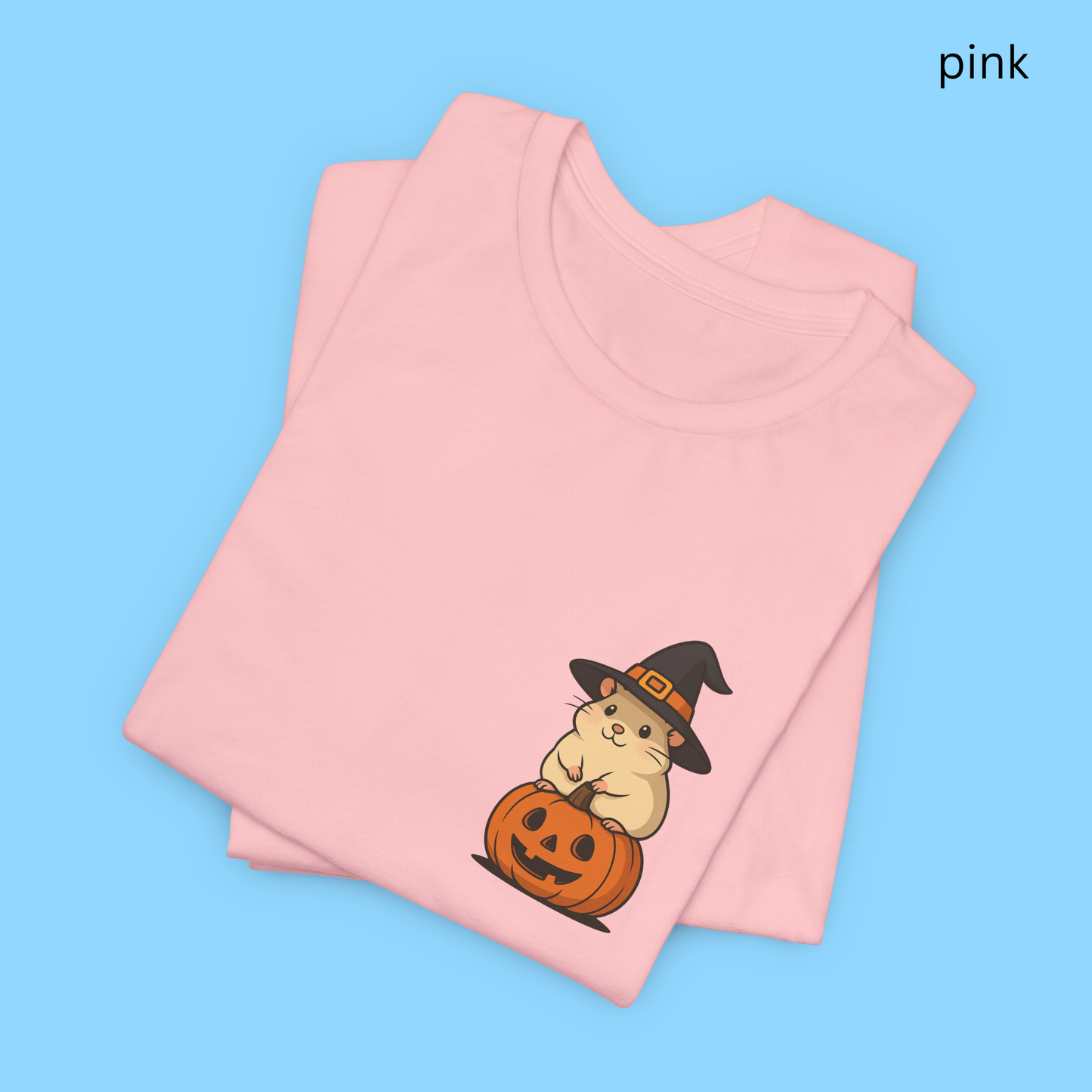 Minimalist kawaii Hamster Halloween T Shirt - Cute Witch Hat Pumpkin Pocket Size Style Graphic Tee, Spooky Subtle Fall Outfit Gift