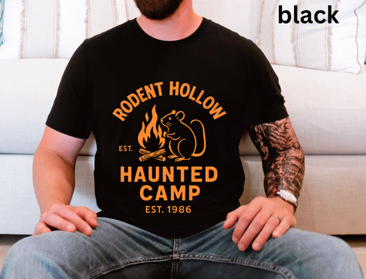 Rodent Hollow Haunted Camp T Shirt - Vintage Halloween Tee, Gothic Dark Humor Top, Spooky Campfire Gift, Spooky Campfire Style, Camping
