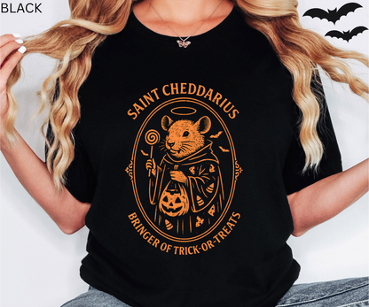 SAINT CHEDDARIUS Bringer of Trick-Or-Treats - Gothic Halloween T Shirt