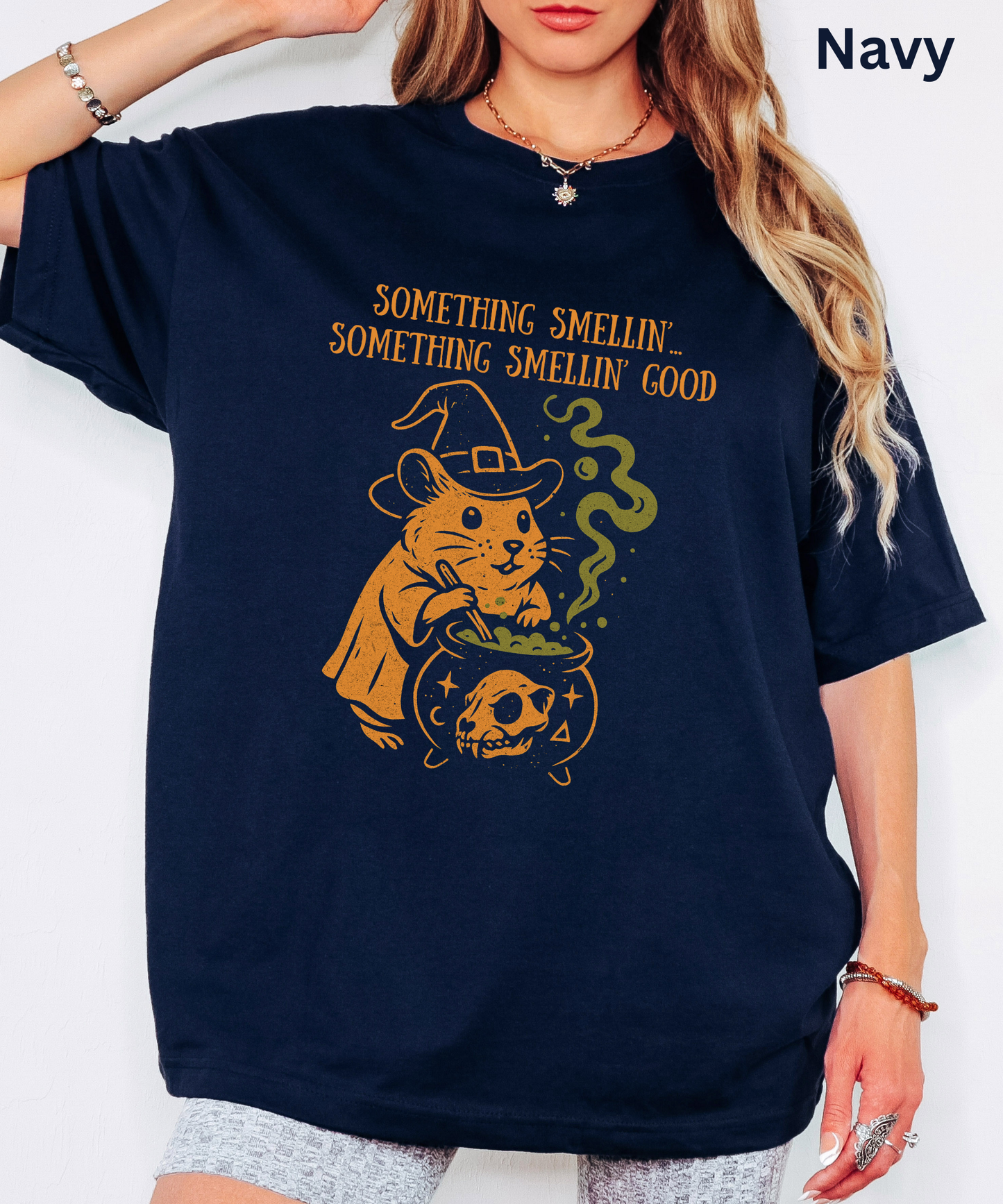 Funny Halloween T Shirt - Something Smelling, Creepy Cute Witch Hamster Tee, Dark Humor Spooky Top, Cauldron Parody Gift, Spooky Season