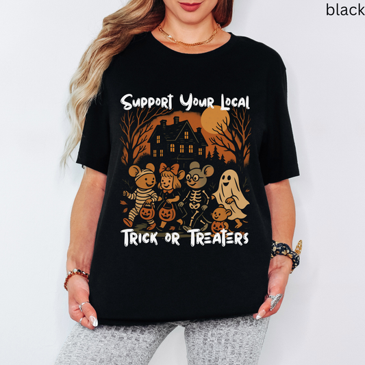 Support Your Local Trick or Treaters T Shirt - Vintage Halloween Graphic Tee, Spooky Retro, Fall Aesthetic, Haunted House Apparel
