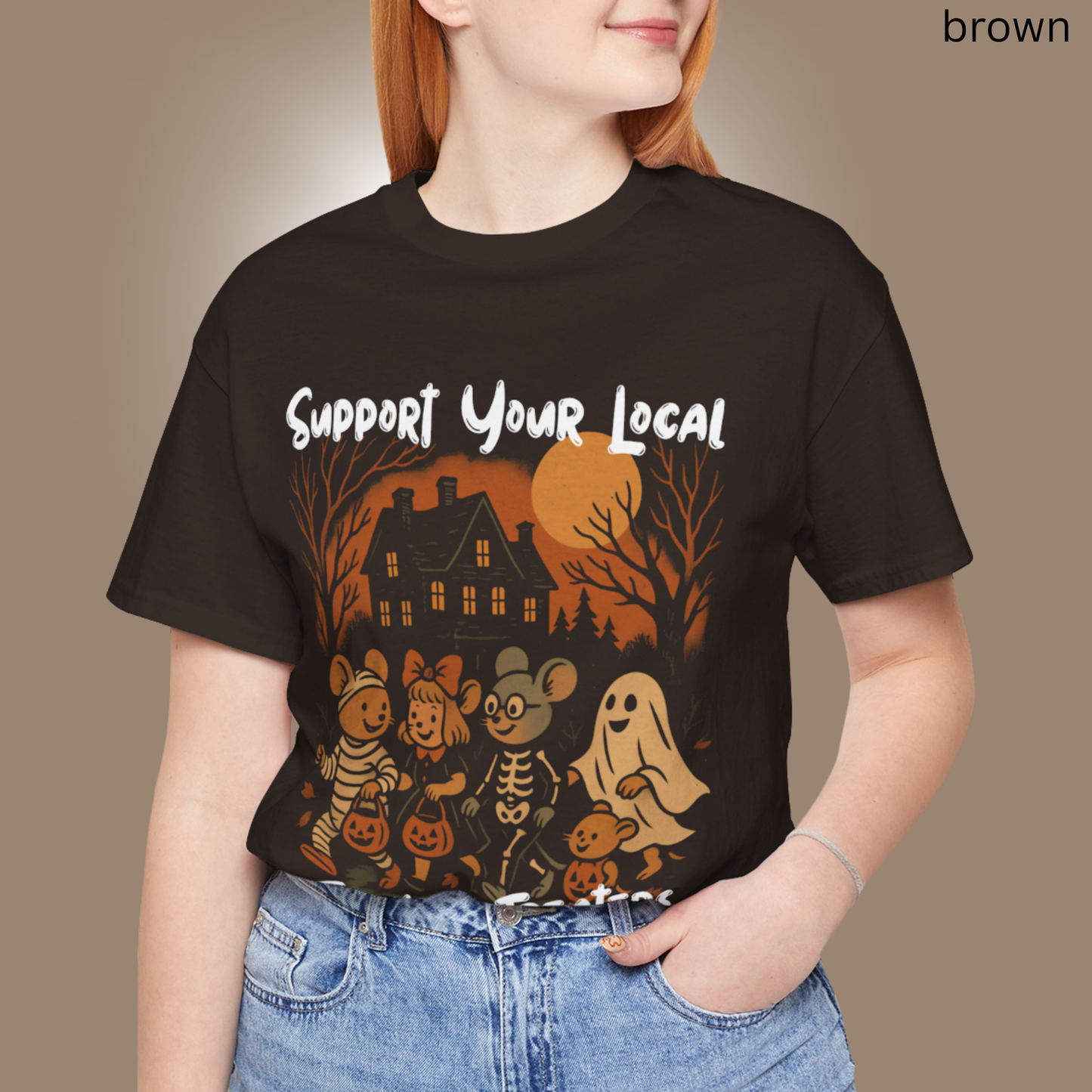 Support Your Local Trick or Treaters T Shirt - Vintage Halloween Graphic Tee, Spooky Retro, Fall Aesthetic, Haunted House Apparel