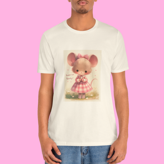 Cute Mouse Pastel Gothic T-Shirt - Sweet but Spooky Shirt, Kawaii Creepy Cute Tee, Soft Spooky Aesthetic Top, Pink Halloween Graphic Gift