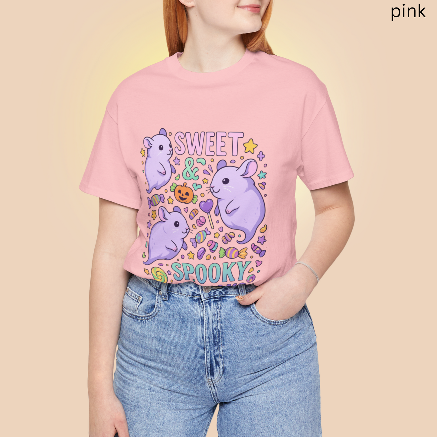 Sweet and Spooky Squeaks T Shirt - Kawaii Halloween Graphic Tee, Pastel Cute Pet Lover Gift, Rodent Apparel, Candy Aesthetic Fashion