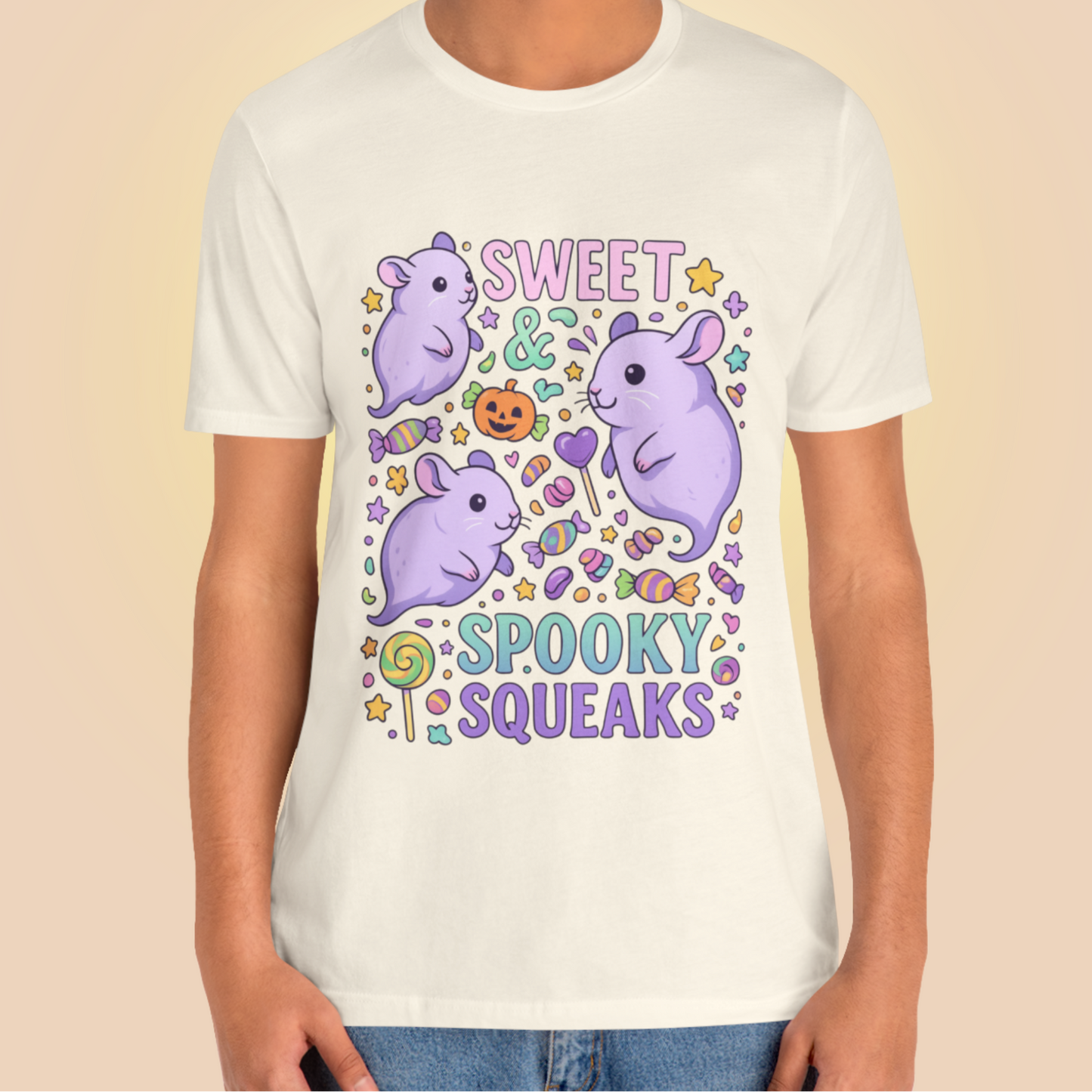 Sweet and Spooky Squeaks T Shirt - Kawaii Halloween Graphic Tee, Pastel Cute Pet Lover Gift, Rodent Apparel, Candy Aesthetic Fashion