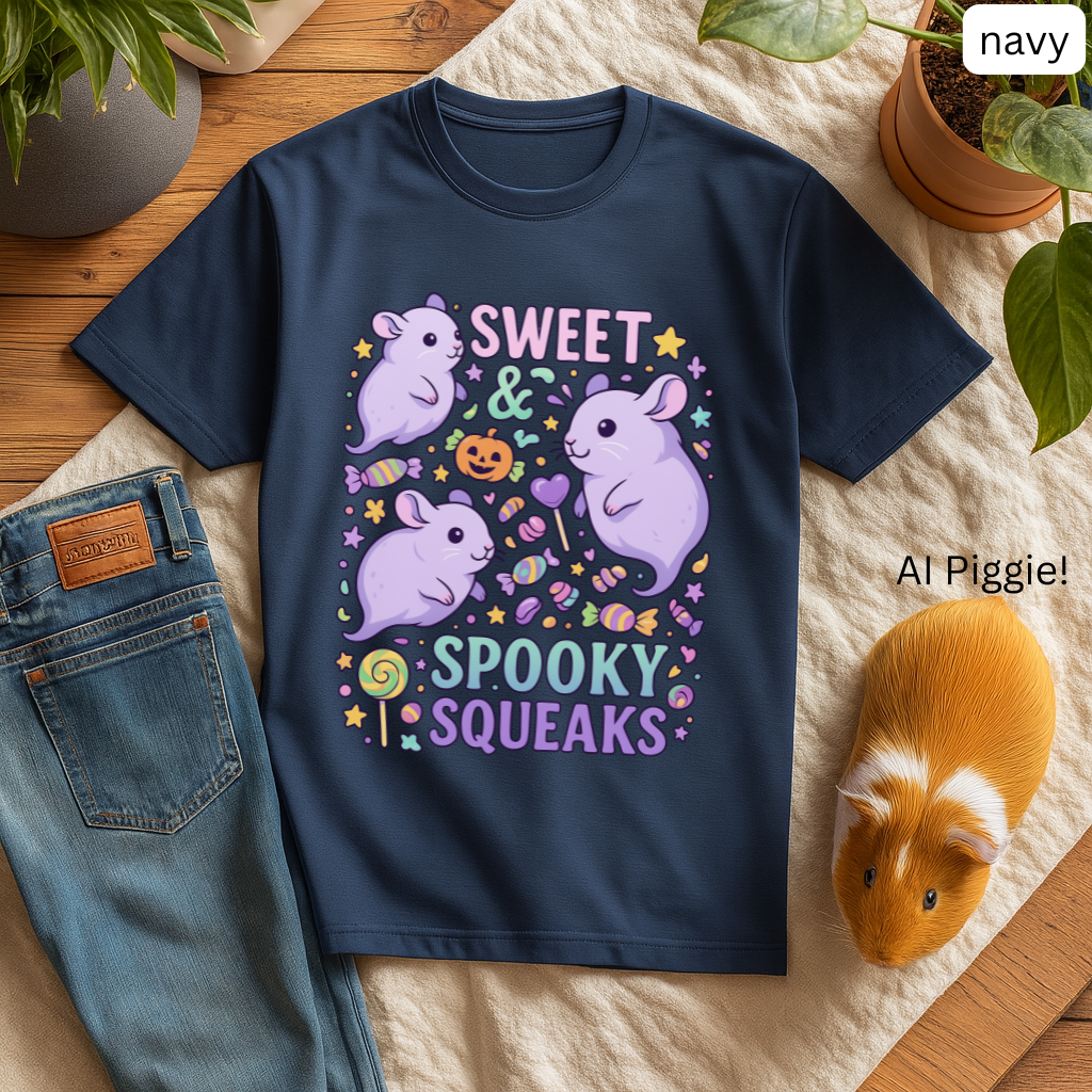 Sweet and Spooky Squeaks T Shirt - Kawaii Halloween Graphic Tee, Pastel Cute Pet Lover Gift, Rodent Apparel, Candy Aesthetic Fashion