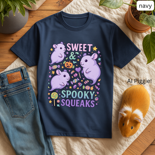 Sweet and Spooky Squeaks T Shirt - Kawaii Halloween Graphic Tee, Pastel Cute Pet Lover Gift, Rodent Apparel, Candy Aesthetic Fashion