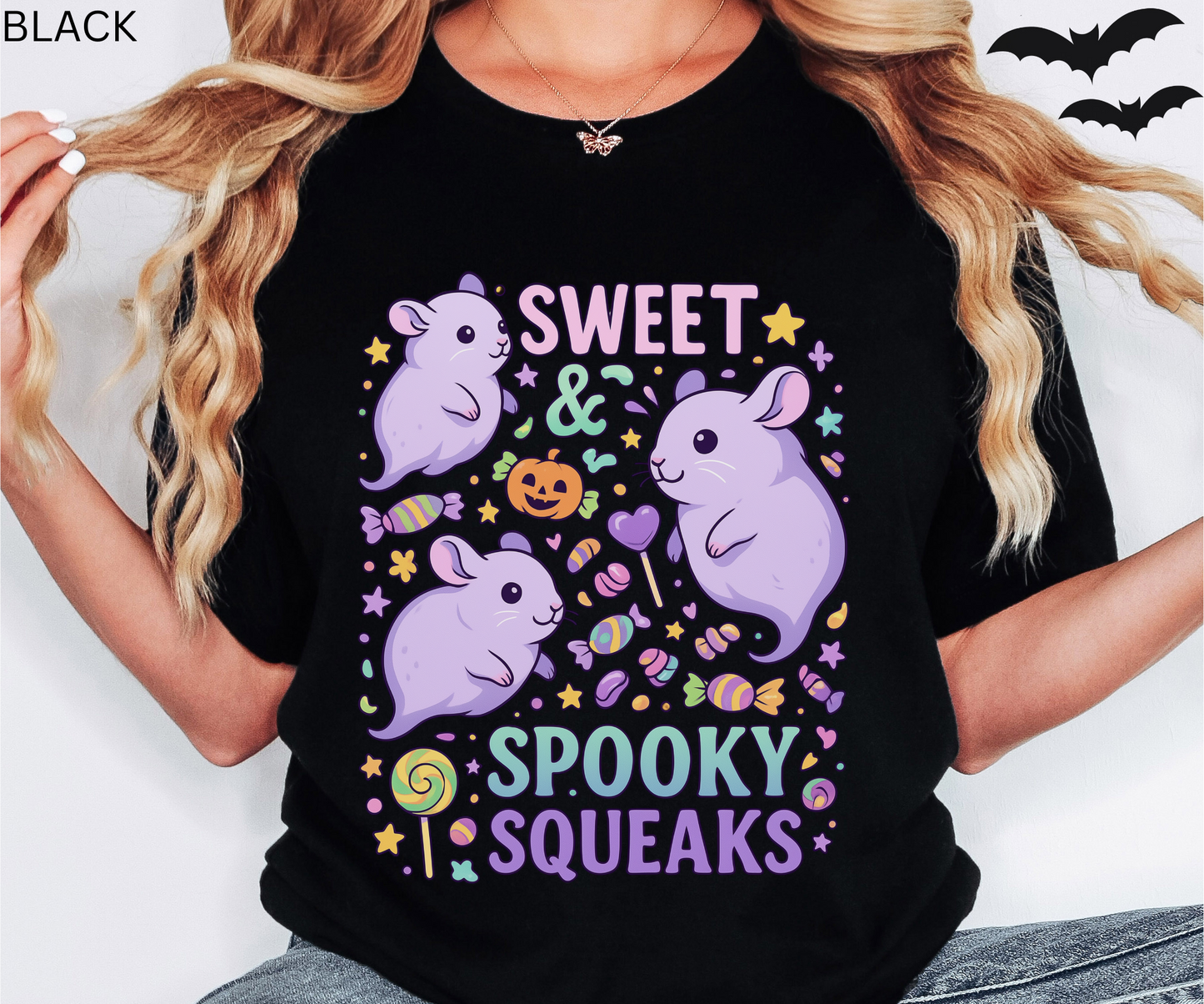 Sweet and Spooky Squeaks T Shirt - Kawaii Halloween Graphic Tee, Pastel Cute Pet Lover Gift, Rodent Apparel, Candy Aesthetic Fashion